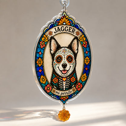 Custom Sugar-Skull Pet Portrait Fridge Magnet - Personalized 1 Layered Suncatcher with Charm dc574ef7-2f7b-4c64-bf10-79b0394ada94.jpg