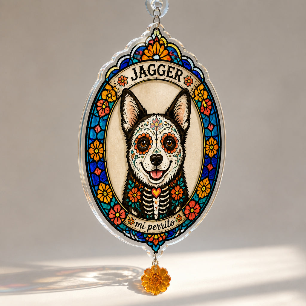 Custom Sugar-Skull Pet Portrait Fridge Magnet - Personalized 1 Layered Suncatcher with Charm dc574ef7-2f7b-4c64-bf10-79b0394ada94.jpg