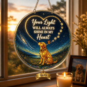 Pet Memorial LED Flameless Candle – Starry Night Dog with Name - Personalized 1 Layered Suncatcher with Charm dc679036-73b8-4141-a3d3-39a664ae3793.jpg