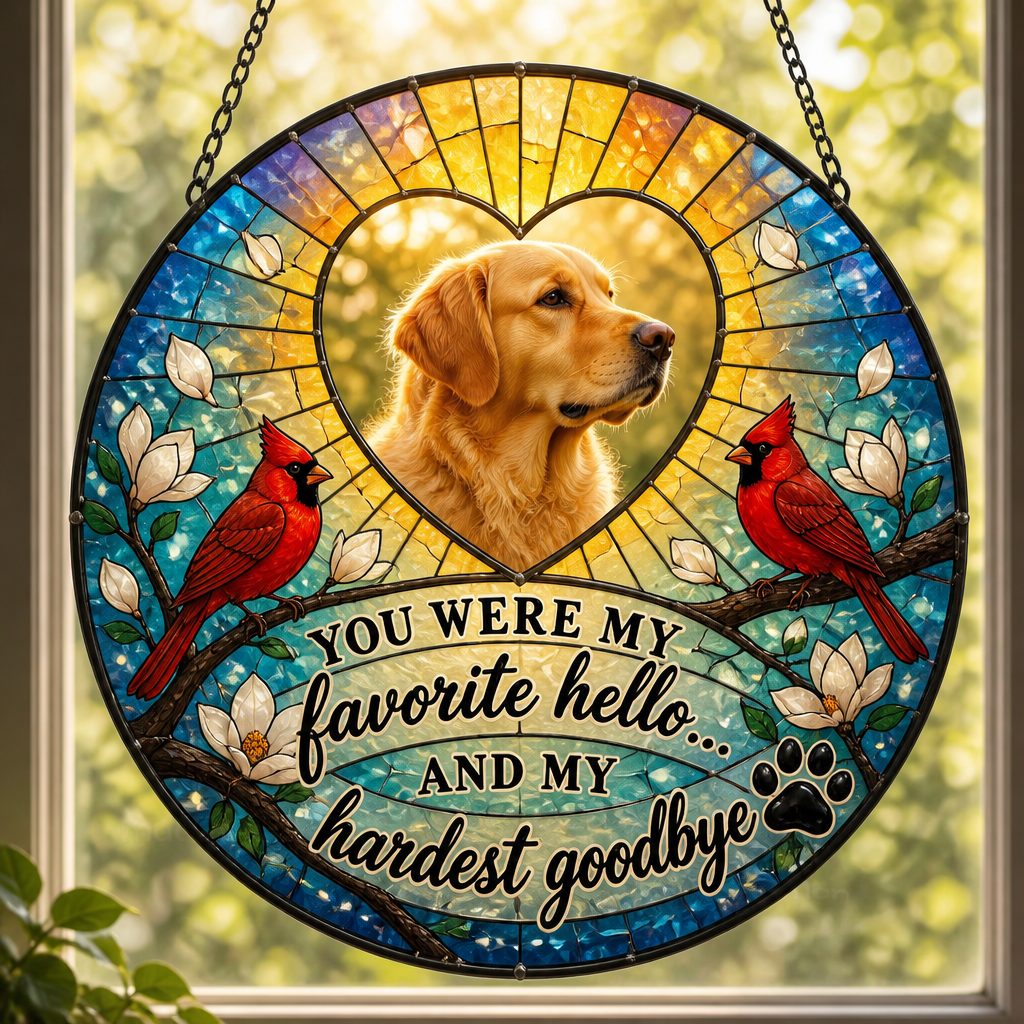 Cardinal Memorial Photo Suncatcher - Favorite Hello Hardest Goodbye - Personalized Suncatcher Stained Glass dc71d47e-00a3-4405-9d87-ff0a64abb107.png