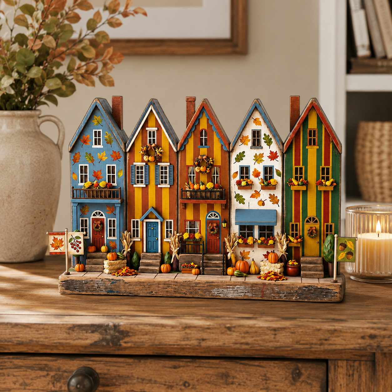 Autumn Village 2D FLAT Wooden Block Decor, Fall Harvest House Shelf Sitter, Pumpkin Season Village, Rustic Thanksgiving Mantel Decor dc86c991-ee2c-458d-b88a-2e516345f196-banner-1.png