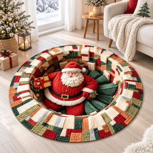 Santa Claus 3D Illusion Round Rug, Christmas Holiday Festive Decor - Special Gift For Famnily, Friends dcced779-6d50-4a41-bfe9-bf8b139194b7-ne3.png