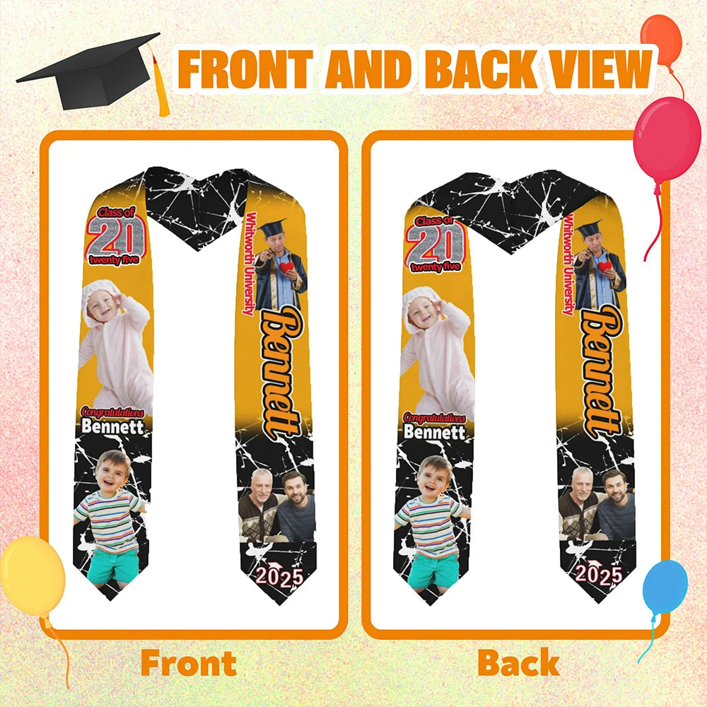 Personalised Multicolor Photo Graduation Stole with Text Class of 2025 Graduation Gift for Unisex Graduates