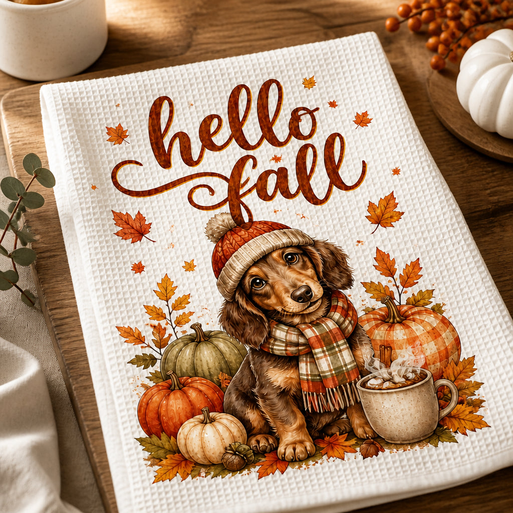 Hello Fall Custom Pet Portrait Kitchen Towel - Personalized Kitchen Towel dce10300-c651-4bb3-9a81-0cf1c0bc44ae.jpg