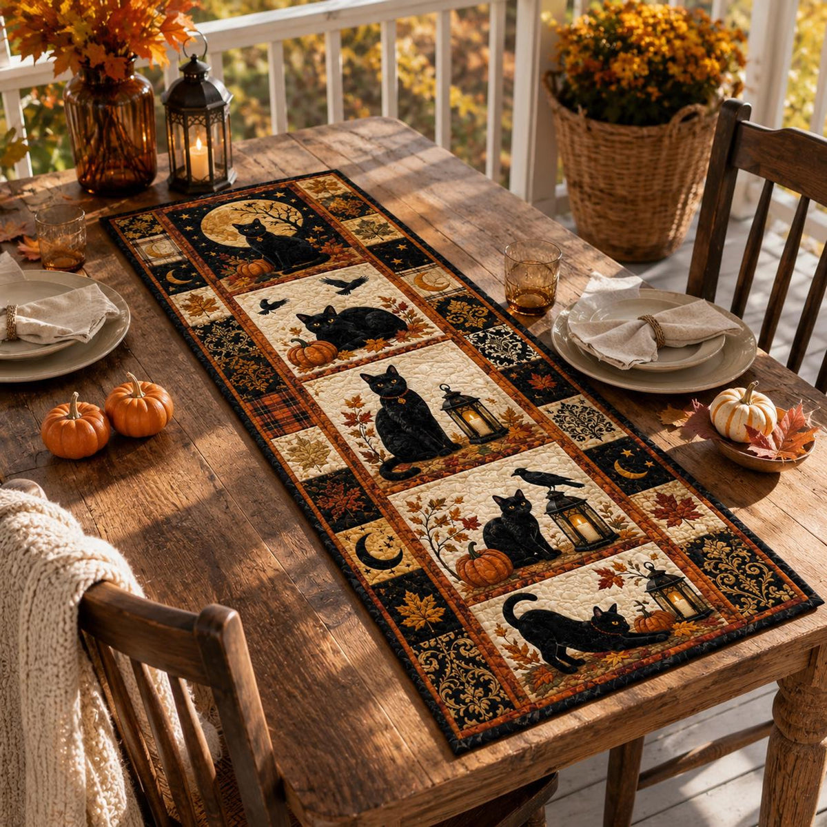 Halloween Quilted Table Runner, Fall Table Runner, Pumpkin Cat Ghost Bat Table Decor, Spooky Autumn Dining Table Runner Halloween Home Decor dcf535fe-c5c1-4005-a9a4-3c610342b785-14.jpg