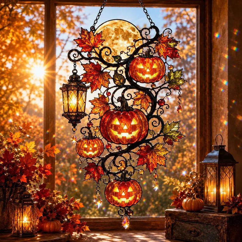 Halloween Pumpkin Acrylic Suncatcher, Faux Stained Glass Pumpkin Window Hanging, Autumn Window Decor, Moon Pumpkin SunCatcher,Halloween Gift dcf8d9db-b067-4083-a26f-fef15459b0fc-nb-2-.webp