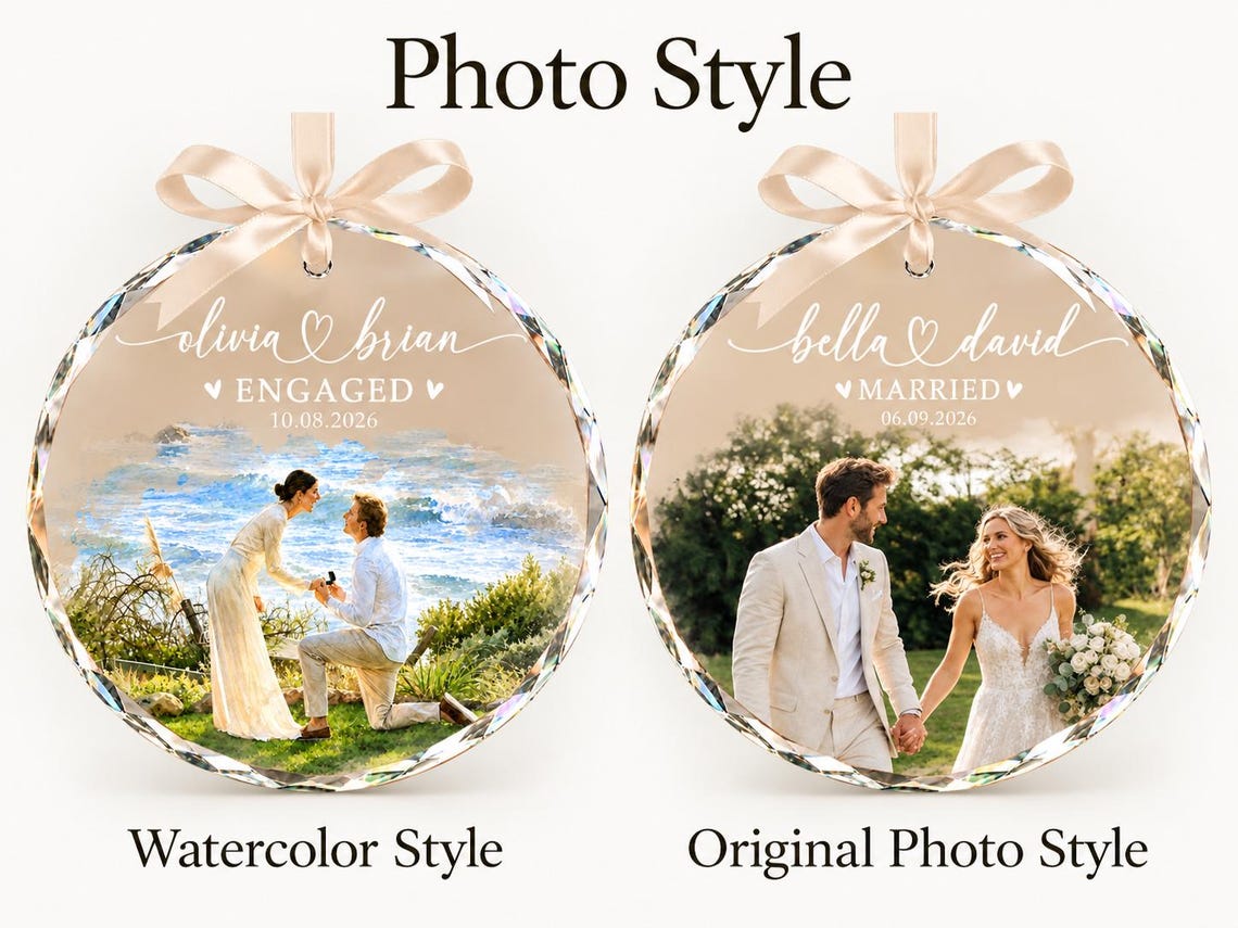 Custom Engagement Photo Ornament, Personalized Watercolor Couple Portrait Ornament, First Christmas Engaged Keepsake, Newlywed Gift dd1c817d-01ee-42fc-955e-6728d2ce35ac-2.jpg