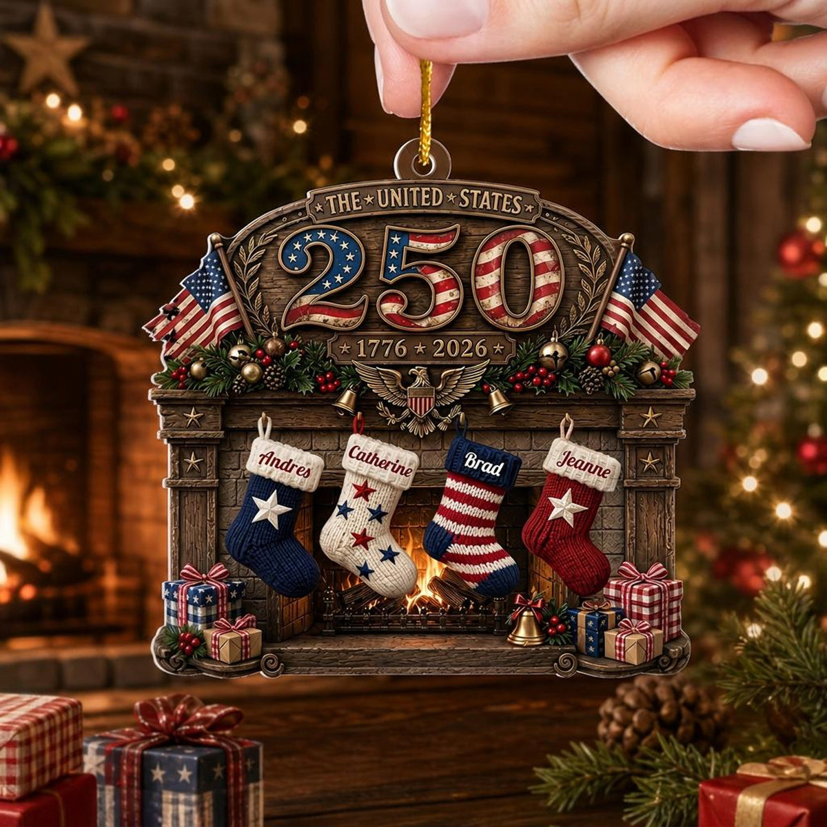 USA 250th Anniversary Fireplace & Stockings -Personalized 2D Flat America 250th Anniversary Christmas Gift For Family, Custom Family Name dd2116de-b461-4821-9d69-abbf2640b672-2.jpg