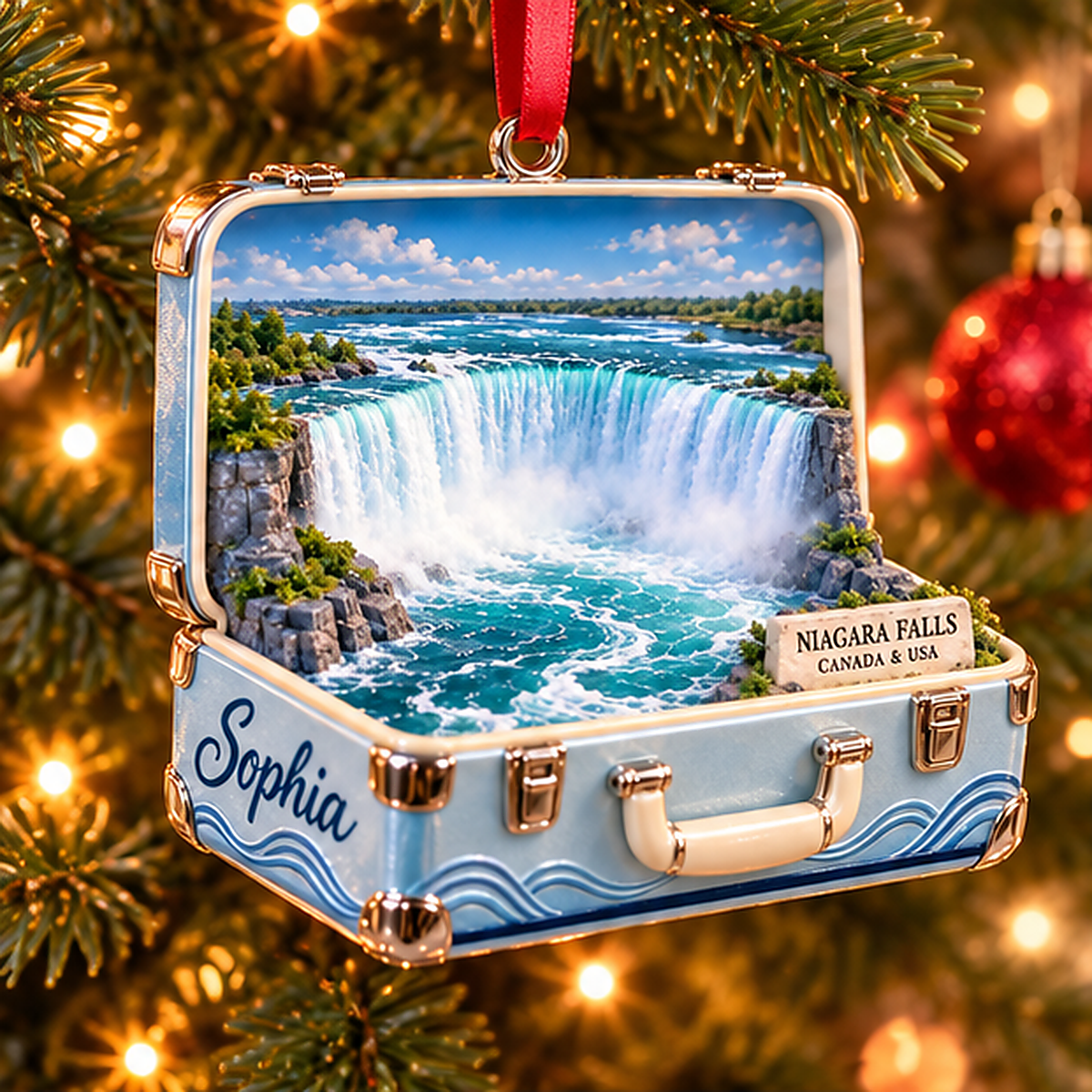 Personalized Niagara Falls 3D Suitcase Christmas Ornament, Custom Name Canada USA Travel Keepsake, Niagara Falls Vacation Souvenir Gift dd45296d-9fdd-46b9-9858-6308941eafd1-niagara_falls_01_christmas_tree_1200.png