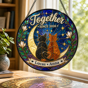 Together Since Cats Stained-Glass Suncatcher — Personalized Names & Year - Personalized Suncatcher Stained Glass dd684811-40c6-4b49-a9e9-192452fa1e92.jpg