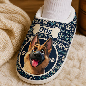 Cozy Pup Name Slippers – German Shepherd Cartoon on Fair Isle - Personalized Fleece Slipper dde6e536-9bb1-4433-a26f-d80dfad1d7f2.jpg