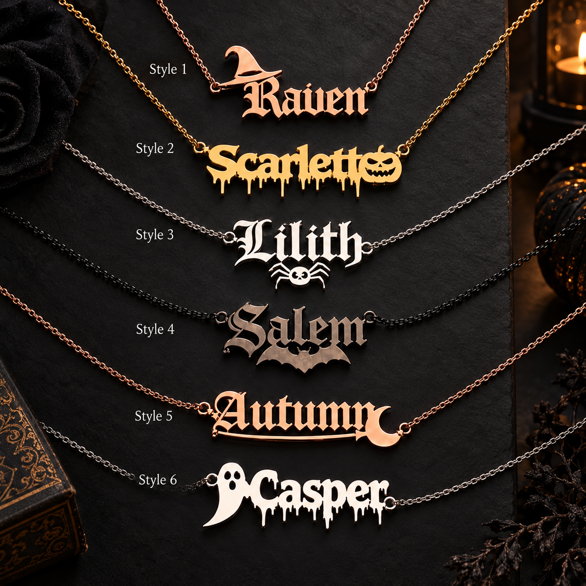 Custom Halloween Name Necklace, Gothic Jewelry, Personalized Gothic Name Necklace, Witch Ghost Bat Pendant, Spooky Gift, Halloween Gift. ddfb468a-e9ce-4de5-947d-ae2adac1f2a0-da572a8f-0b7d-41a4-9797-28c3f006900f.png