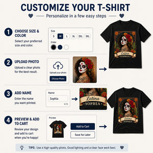 Custom Día de los Muertos Portrait T‑Shirt with Name Banner - Personalized T-shirt ddfd4e0e-97a7-4fb0-a318-bbdb1c91211e.jpg