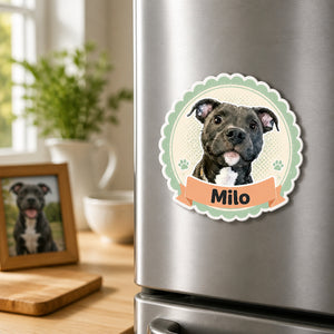 Custom Pet Portrait Name Magnet — Ribbon Badge - Personalized Custom Shape Fridge Magnet de0c5e0d-fab0-4577-944c-05a8f9705165.jpg