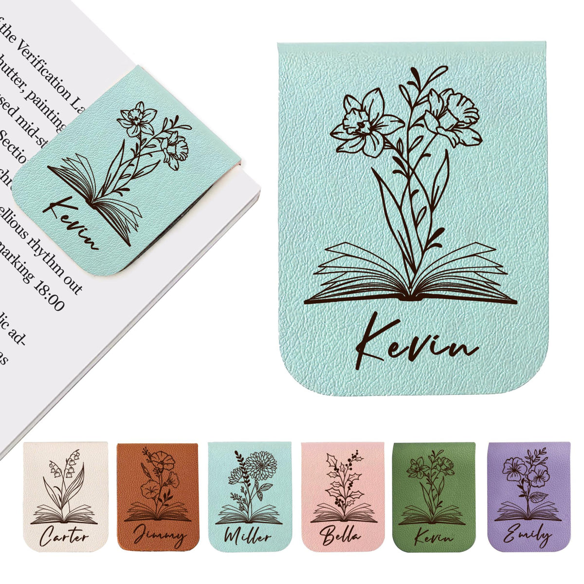 Personalized Leather Magnetic Bookmark, Engraved Birth Flower Book Mark Gifts de16d185-b4a3-432d-b292-6776ca4fd697-8.jpg