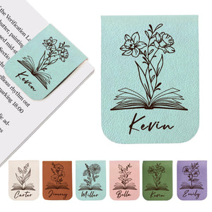 Personalized Leather Magnetic Bookmark, Engraved Birth Flower Book Mark Gifts de16d185-b4a3-432d-b292-6776ca4fd697-8.jpg