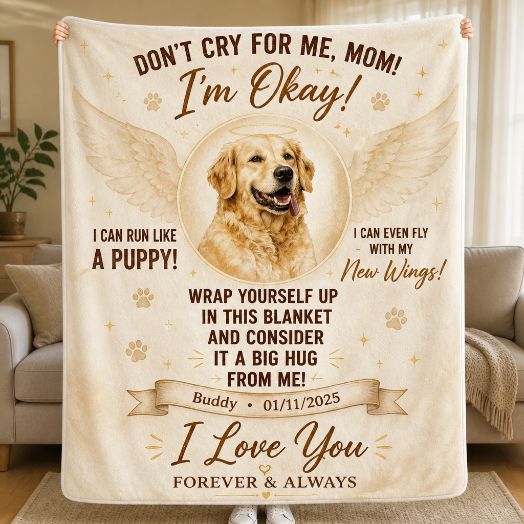 Pet Memorial Blanket – Don't Cry For Me, Mom (Photo, Name & Date) - Personalized Blanket de26483a-eb26-429d-9216-f966e36a1b2c.png