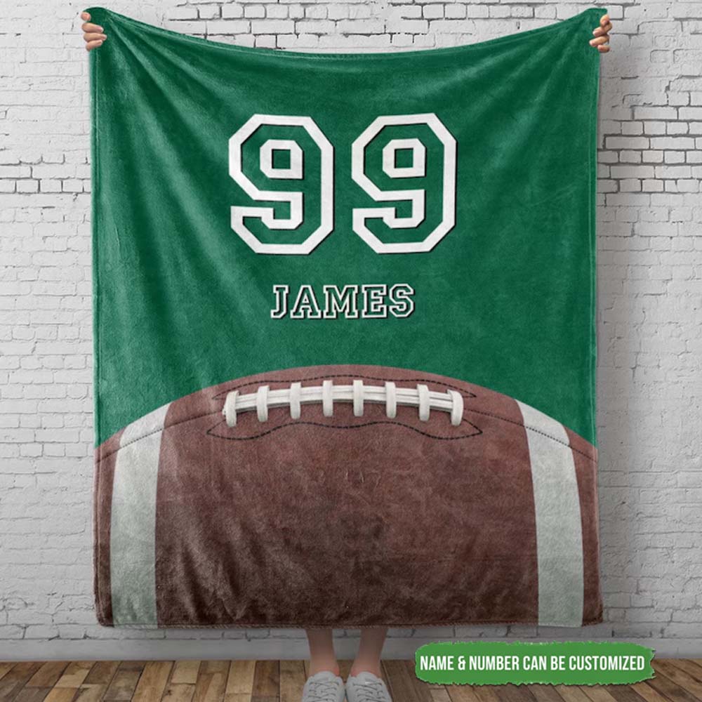 Personalized Football Blanket Custom Name Number , Sports Gift, Sports Throw for Boys, Custom Football Player Gift, Game Day blanket