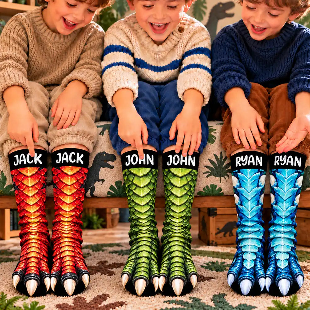 Funny Gift For Kids - Personalized Novelty Dinosaur Foot Illusion Socks de34b329-9eee-47d6-914a-b18a72f951c2-TE141-CLA4267-Mkdef.jfif