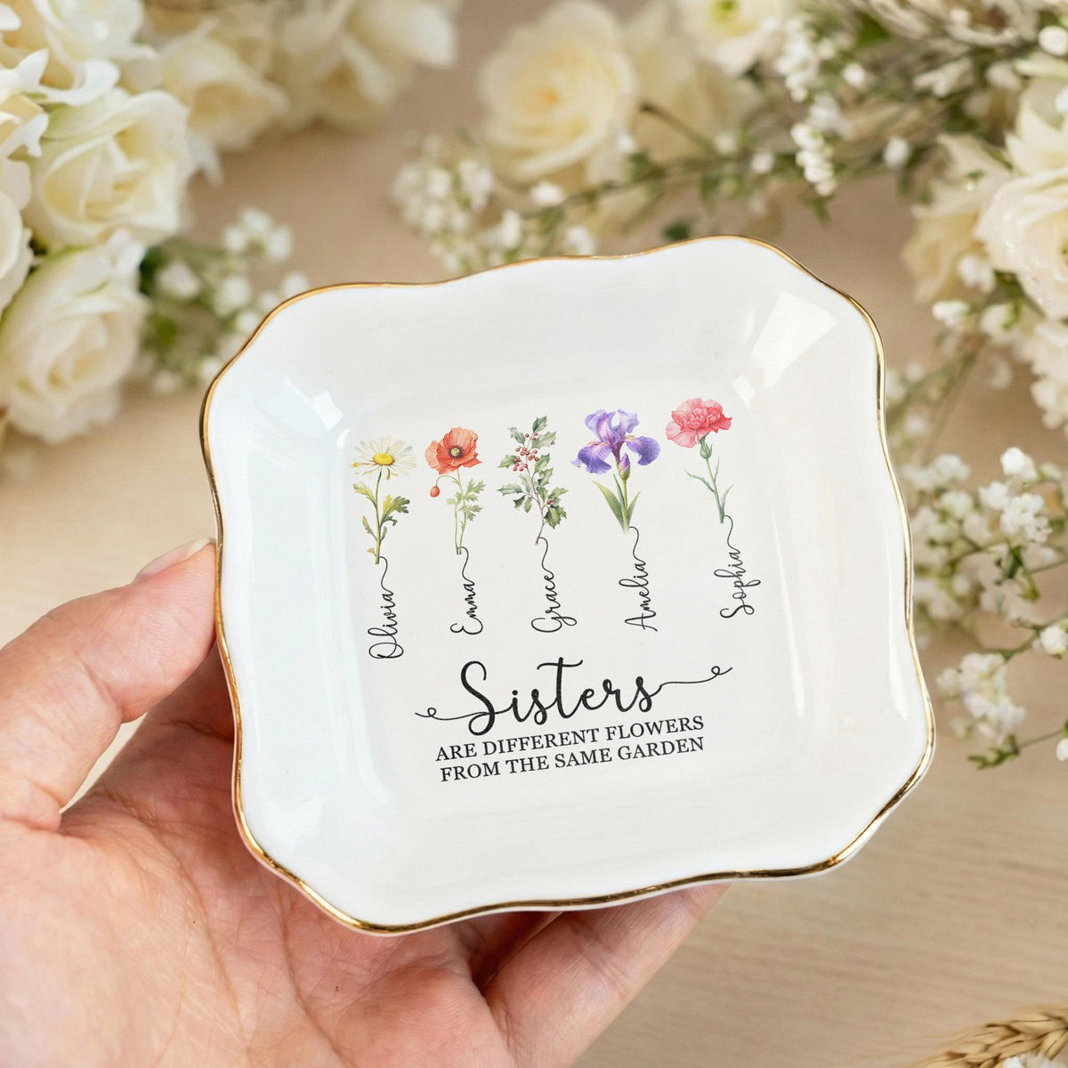 Personalized Sisters Gift Birth Flower Jewelry Tray Custom Names Family Keepsake Dish de3cc7b8-4366-406e-988b-dfd35af17943-2.jpg