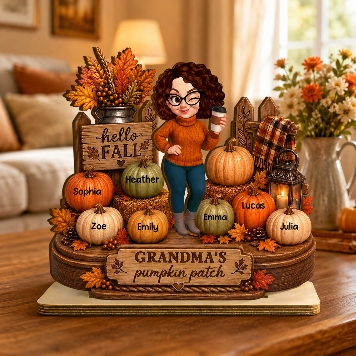 Hello Fall Grandma's Pumpkin Patch - Personalized Wooden Plaque - Cozy Fall Decor for Grandma