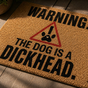 Warning The Dog Is A Dickhead Doormat – Caution Triangle Edition - Doormat de7b8a77-3b8a-4a35-a85d-468b6b63746b.jpg