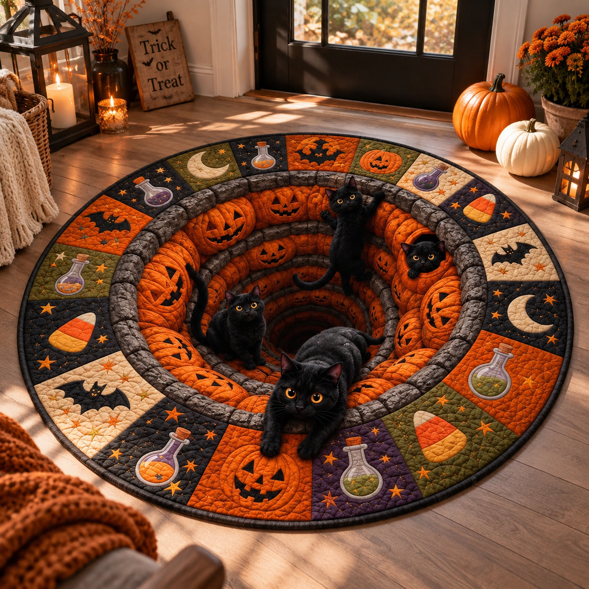 3D Halloween Black Cat Round Rug, Spooky Optical Illusion Carpet, Pumpkin Vortex Quilted Floor Mat, Witchy Fall Decor, Cat Lover Gift deb73cee-5f24-4f13-b806-e8e29ea6d800-27564862-0b39-49f0-a17a-2b999a0d8ea9.png