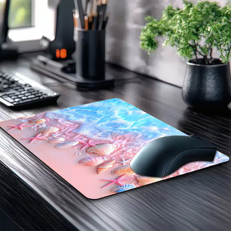 Pink Beach Desk Mat, Seashell Ocean Wave Keyboard Pad, Coastal Gaming Mouse Pad, Gift For Family dec28cec-d5fb-4c52-a69b-2133b225b9e3-j4.png