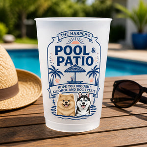Custom Pool & Patio Frosted Cup – Family Name + 2 Pet Portraits - Personalized Plastic Frosted Water Cup ded3f763-abf6-414d-9915-6d7086a7b244.jpg
