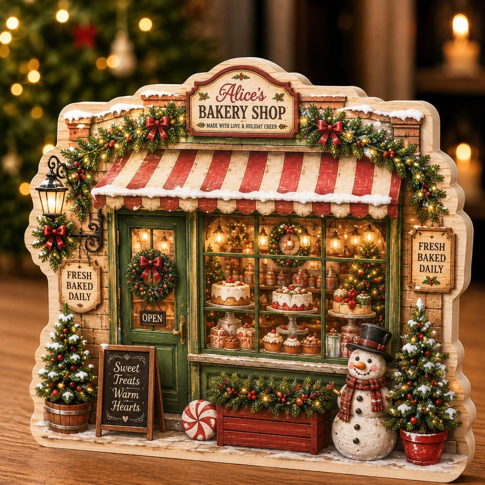 Personalized Christmas Bakery Wooden Block Decor, Custom Bakery Shop Desk Decor, Christmas Village Shelf Sitter, Flat Printed Wood dee25b0e-c62d-487c-9a63-d212e13d8287-banner-1.jpg