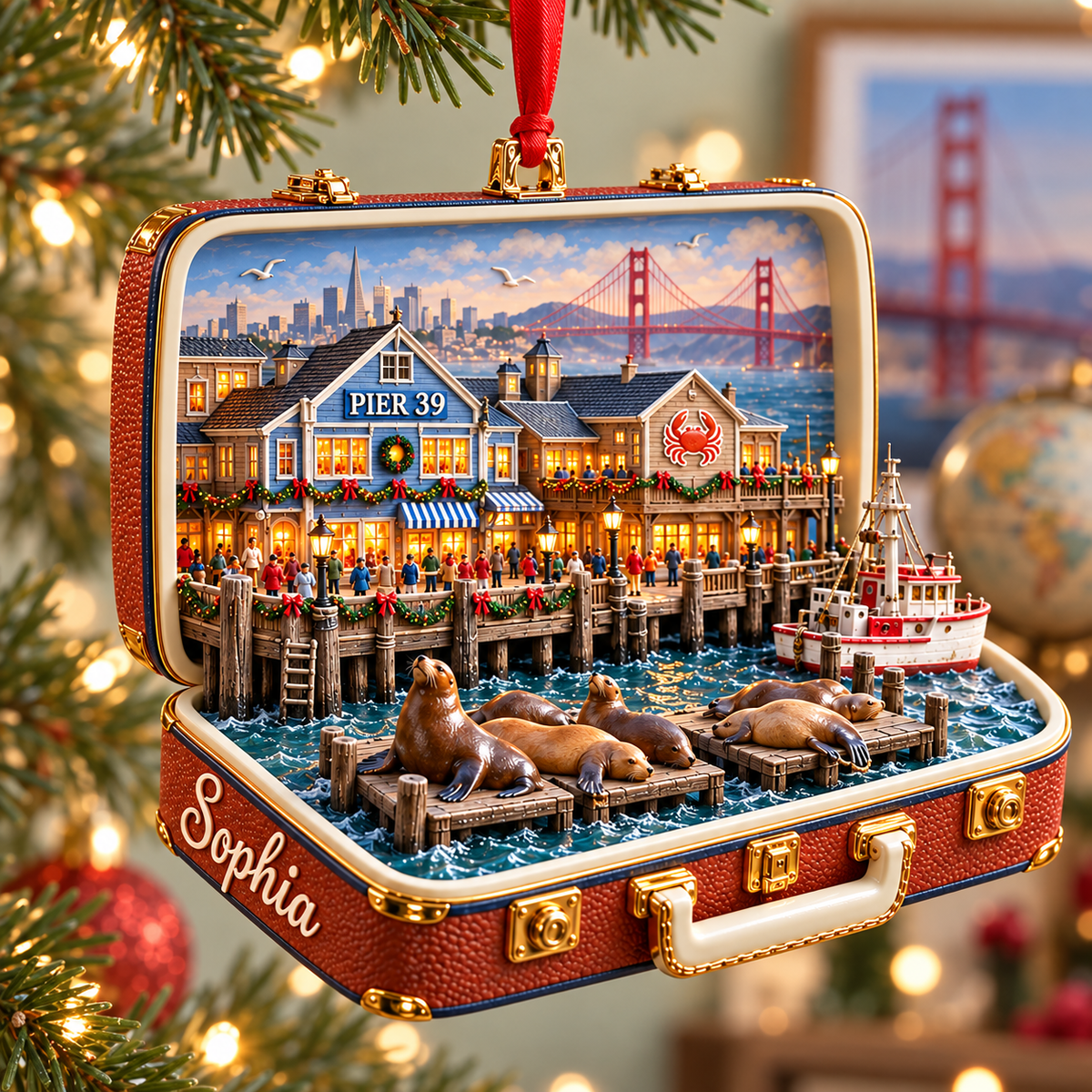 Personalized 3D Pier 39 Suitcase Christmas Ornament – San Francisco USA Travel Souvenir & Gift for San Francisco Lovers def1f7e7-0e9d-4669-9413-f2fa9f0394dd-San-Francisco-Pier-39-Ornament-1.png