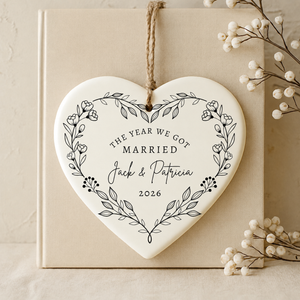 First Christmas Married Ornament, Personalized Wedding Ornament, 1st Christmas As Mr and Mrs Ornament, Newlywed Couple Heart Bauble
