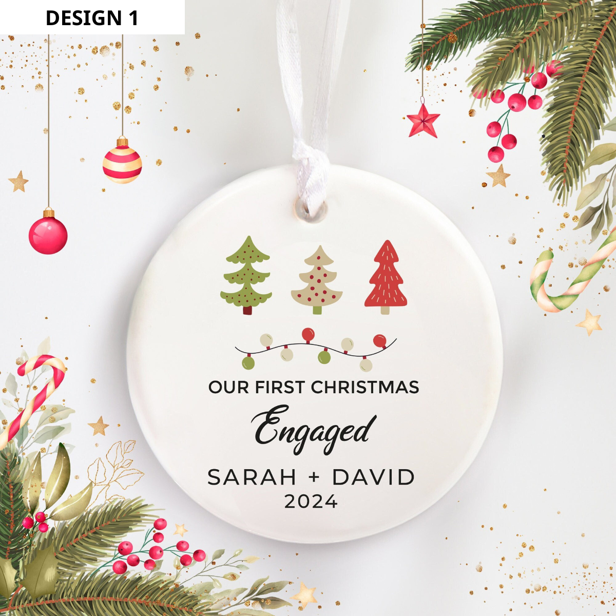 Our First Christmas Engaged - Personalized Ornament - Christmas Gift For Couple