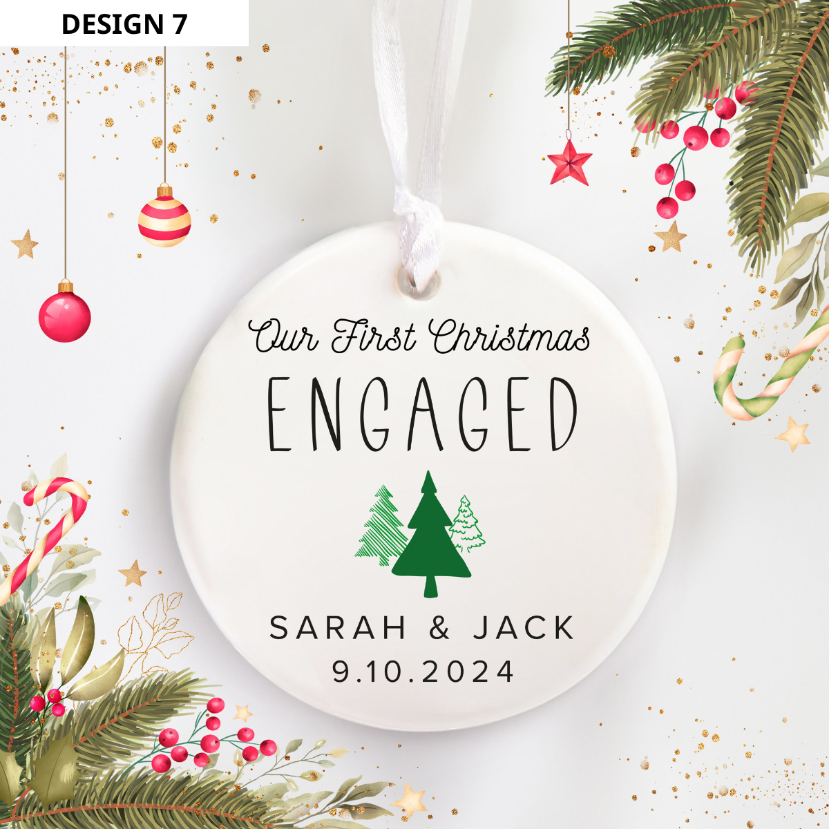 Our First Christmas Engaged - Personalized Ornament - Christmas Gift For Couple