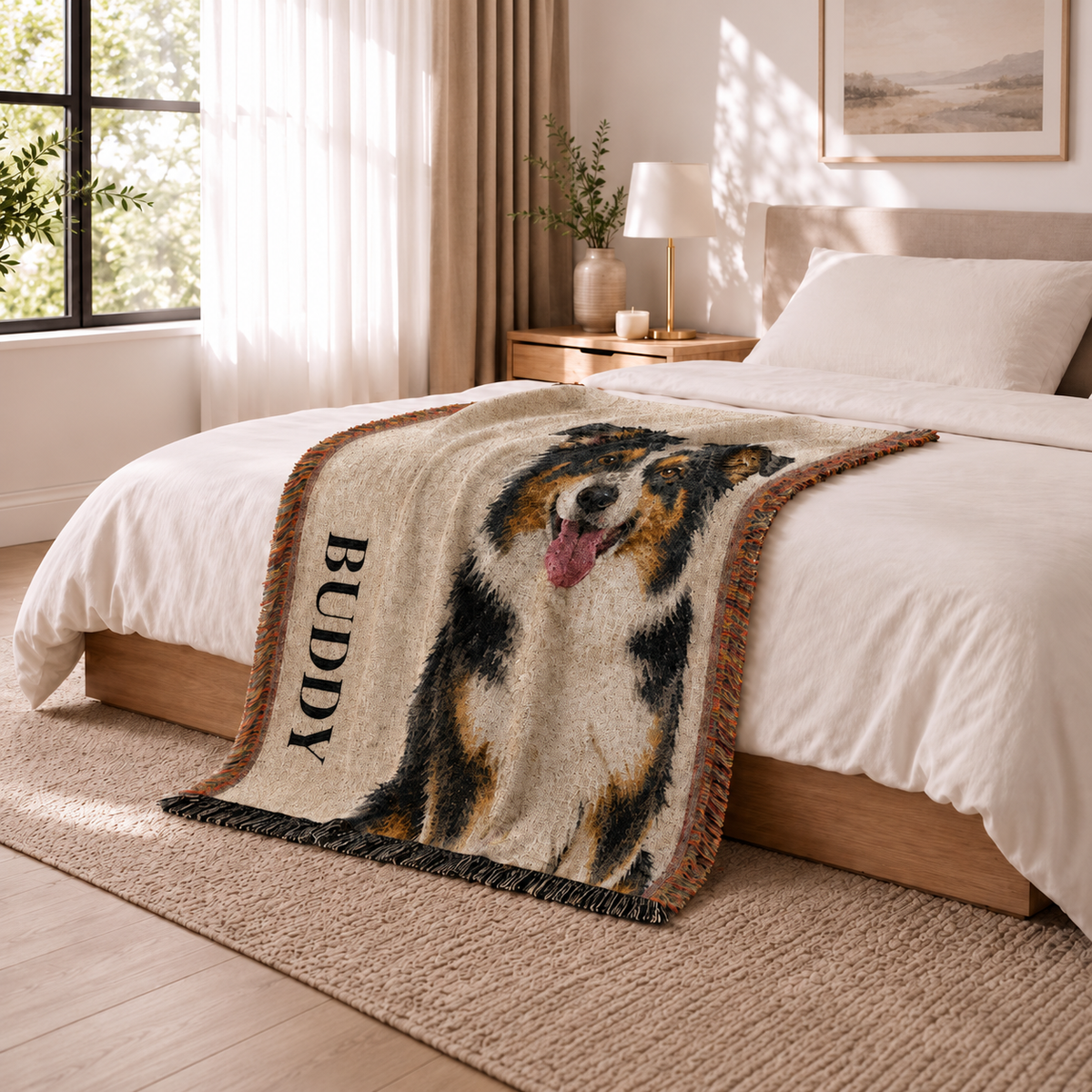 Custom Dog Portrait Woven Blanket, Personalized Pet Photo Tapestry Throw, Custom Dog Dad Gift, Pet Gift df20f5a7-06a9-40ee-b4f4-656df0f9a041-Ch-collie-Buddy-tr-n-ch-n-d-t.png