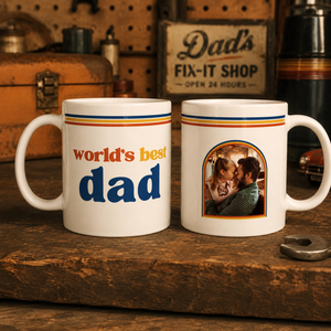 Custom World s Best Dad Photo Mug | Retro 70s Father s Day Gift | Vintage Dad Coffee Cup | New Dad gift | First Father's Day Gift