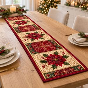 Red Poinsettia Quilt-Style Table Runner, Farmhouse Holiday Dining Decor df59fec6-20ee-4d54-bd1a-23ee5c7a728c-banner-1.png