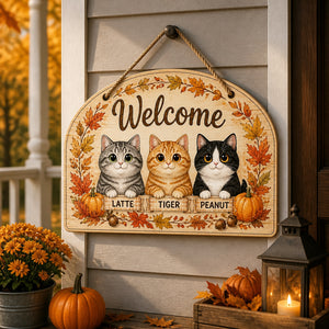 Autumn Cats Welcome Door Sign – 3 Pet Names - Personalized Wood Sign df5c8960-02b6-4b09-bd06-f1df80f5dd04.jpg
