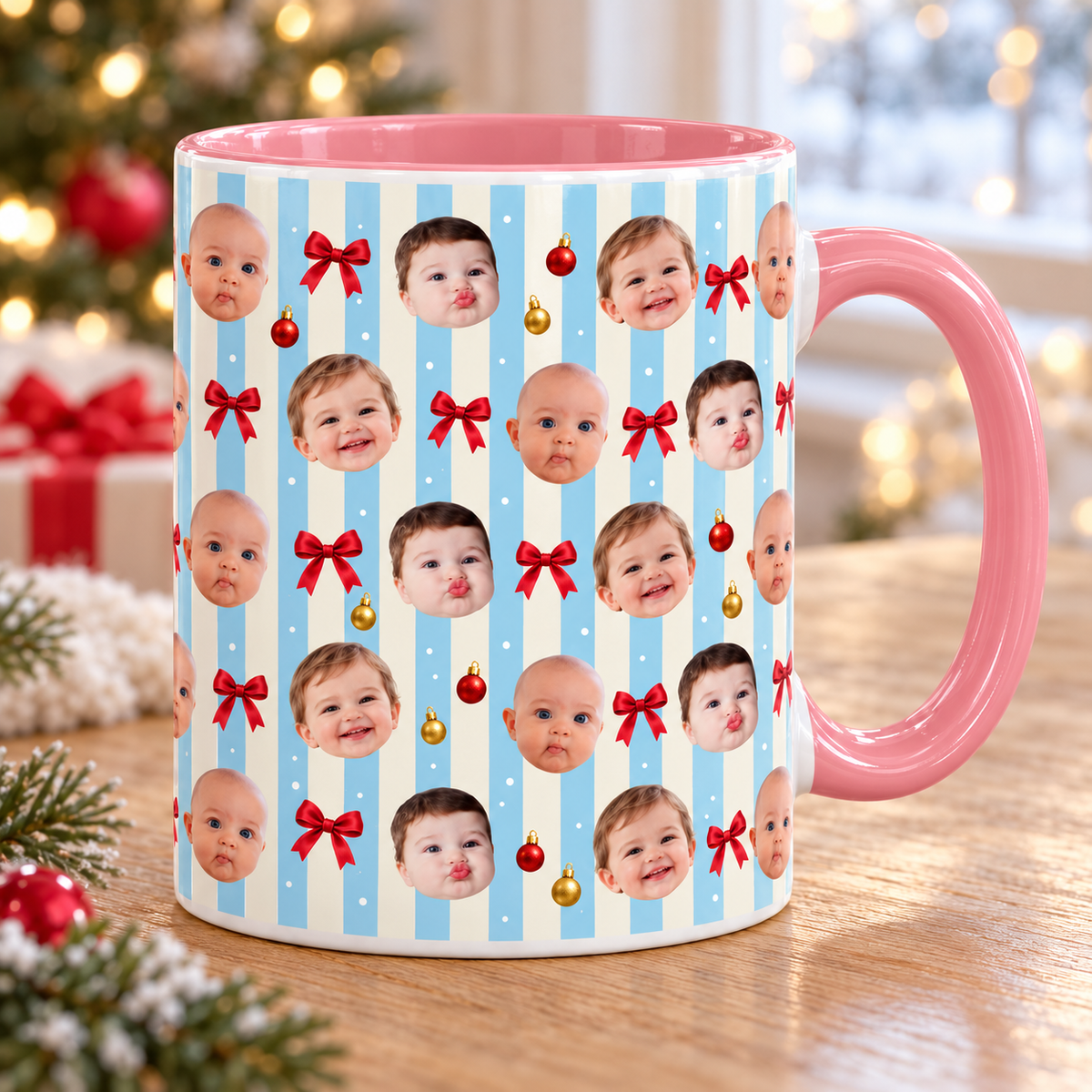 Personalized Christmas Photo Mug, Custom Baby Face Coffee Cup with Red Bows and Green Stripes, Holiday Gift for Mom and Grandma df5d03a5-7e29-4768-b12d-cc7f2bedb2a1-Blush-Pink-Christmas-Bow-Babies-Mug-1.png