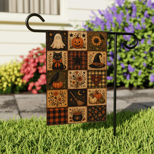 Primitive Halloween Patchwork Garden Flag, Ghost Black Cat Pumpkin Quilt Decor, Rustic House Flag df699952-710c-4115-9770-886ac5a6995b-4.jpg