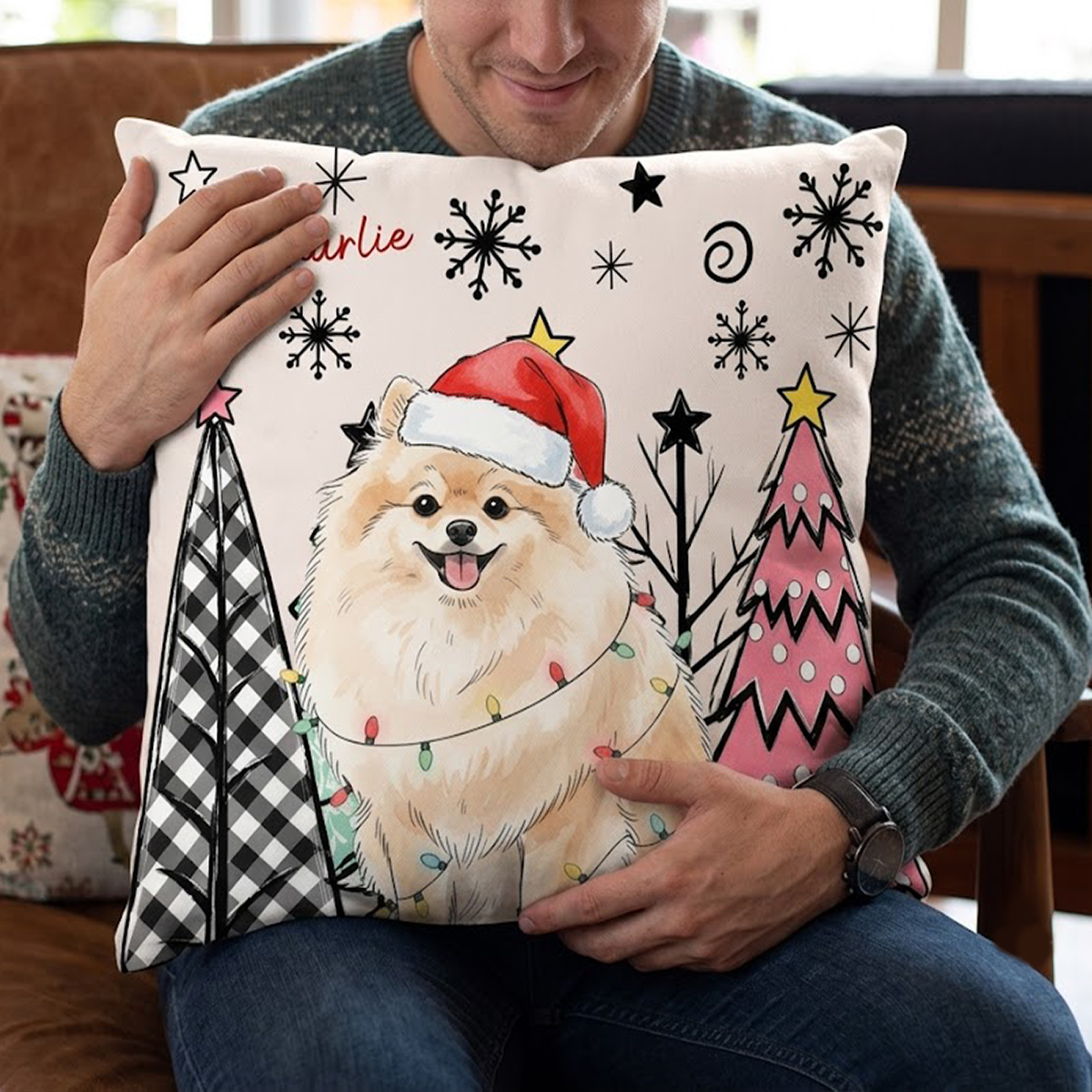 Custom Pet Photo Watercolor Art Christmas Winter Decor Gift - Personalized Pillow df7963cf-2c8e-4a6a-bdf9-5e73ef018e4d-2.png