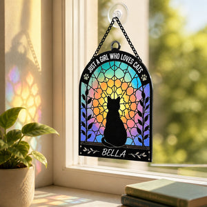 Just A Girl Who Loves Cats — Stained-Glass Cat Suncatcher (Name) - Personalized Suncatcher Ornament df9ce4a9-2c5d-46d2-8429-4b7b3e77579f.jpg