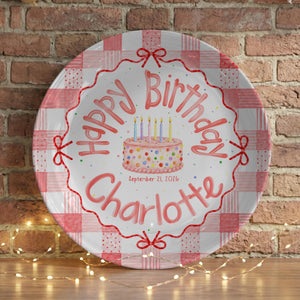 Personalized Pink Gingham Birthday Plate, Custom Name Date Girl Birthday Keepsake, Pink Bow Ceramic Party Decor dfca70b9-02a3-4d6d-b420-872be2d70321-8.jpg