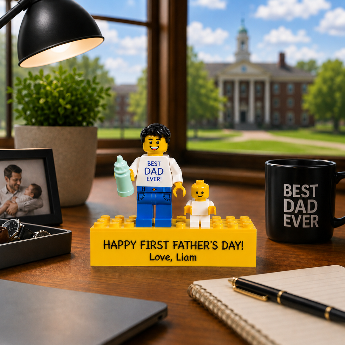 Personalized Minifigure Set with Custom Display Case , First Fathers Day Personalised Mini Figure Gift for Dad, Custom Daddy & Baby Keepsake