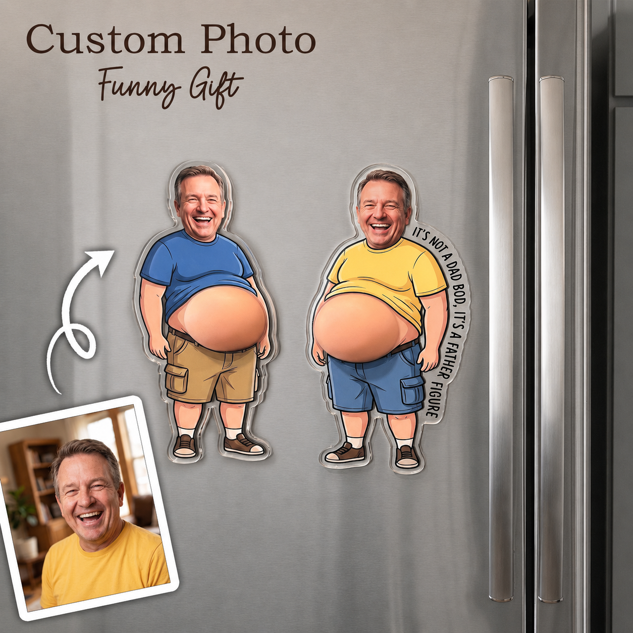 Personalized Funny Daddy Face Squishy Belly Fridge Magnet, Father's Day Gift For Husband, Custom Dad Photo Squeeze Magnet, Kitchen Decor