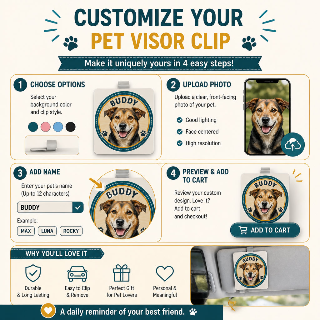 Custom Pet Portrait Car Vent Clip – Name Badge Rosette - Personalized Car Visor Clip dfd88259-dbca-4064-9bf8-bbe5653c0681.jpg
