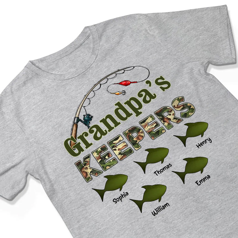 Grandpa s Keepers Camouflage Pattern Fishing Personalized Shirt, Unique 2025 Father's Day Gift For Grandpa, Dad