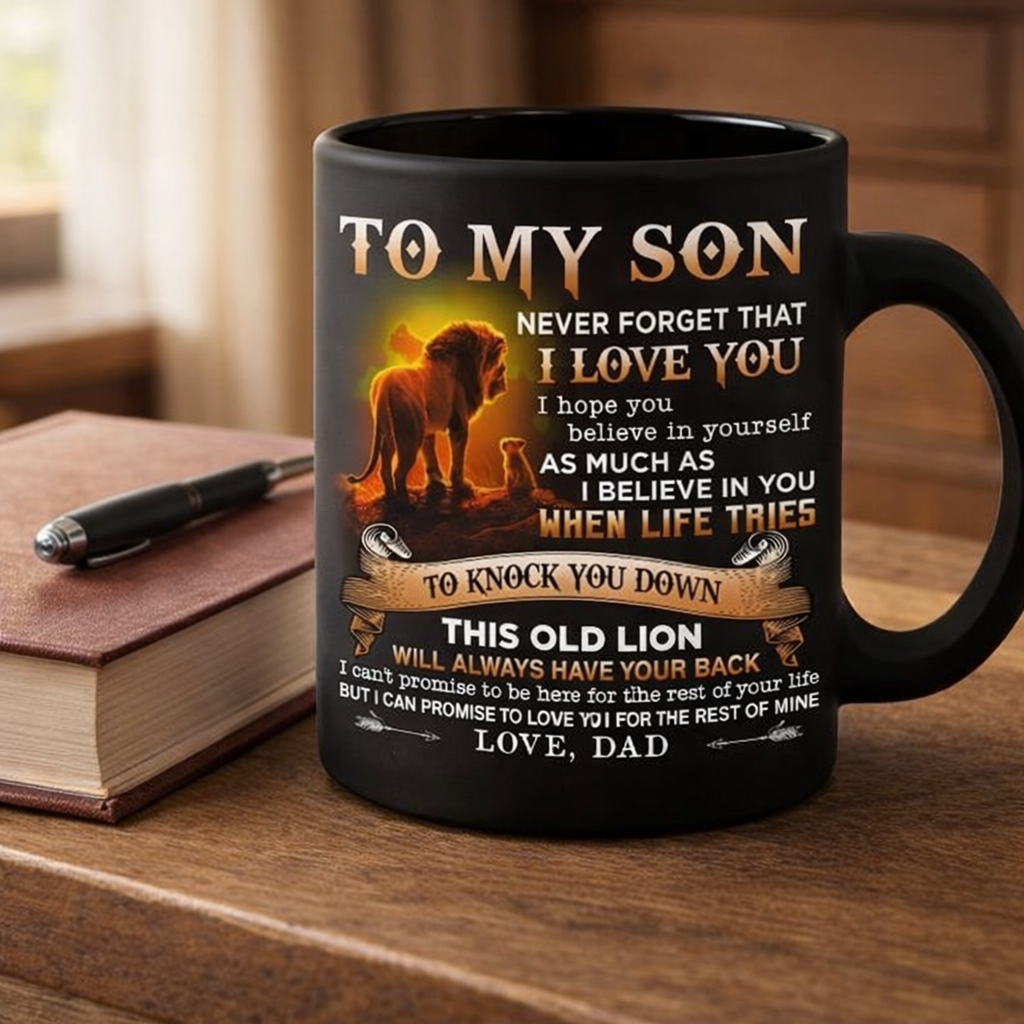 To my Son Love Lion Coffee Mug Cool Birthday Gifts Mug, To My Son Mug From Dad Father's Day Gift