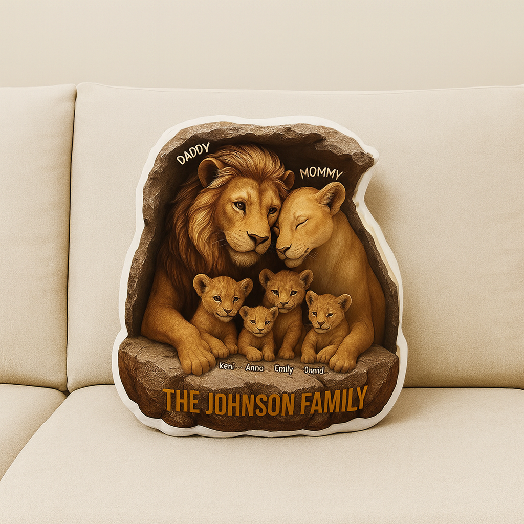 Personalized Gift For Family Custom Shape Pillow, Lion Mom Dad & Little Cubs, Personalized Lion Family Pillow Dad Mom with Children Gift Idea for Father's ,Mother's Day/Anniversary/Birthday/Christmas
