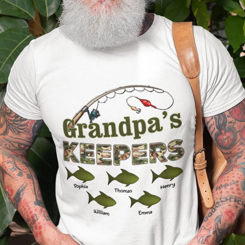 Grandpa s Keepers Camouflage Pattern Fishing Personalized Shirt, Unique 2025 Father's Day Gift For Grandpa, Dad